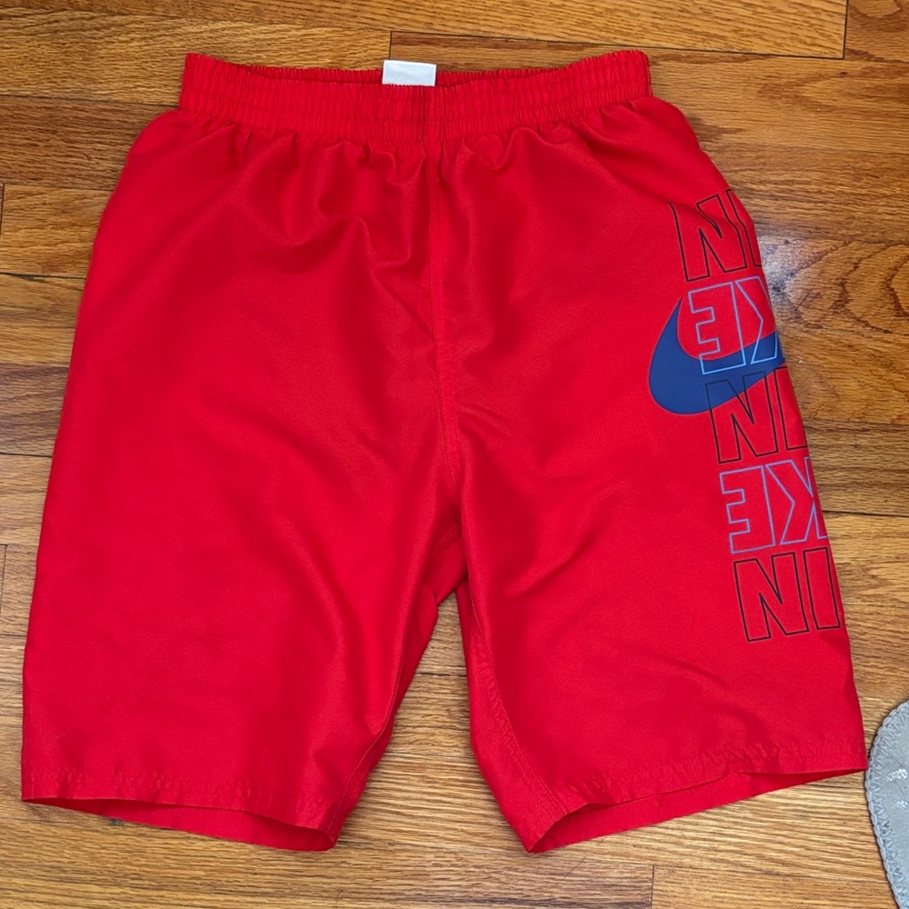 Boys Nike Red Shorts with Blue Logo XL